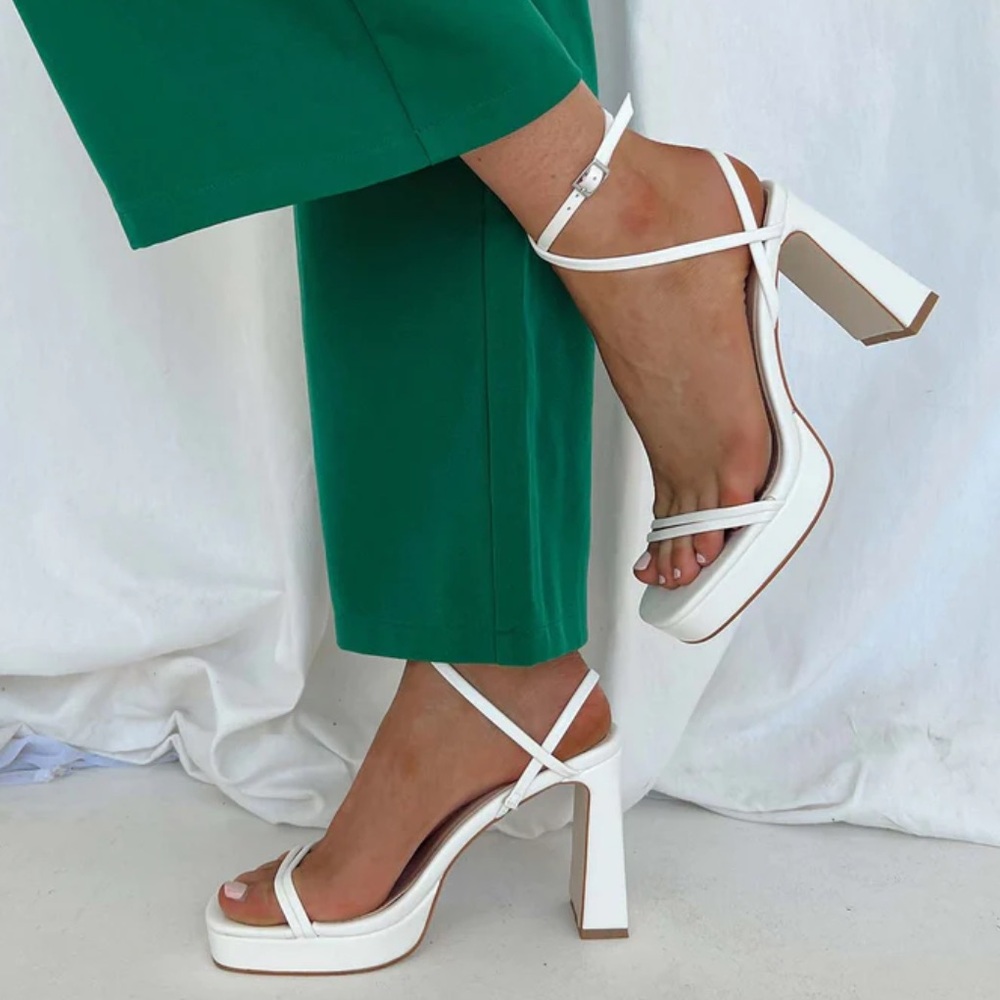 Tessie Ankle Strap Heels Matte White
